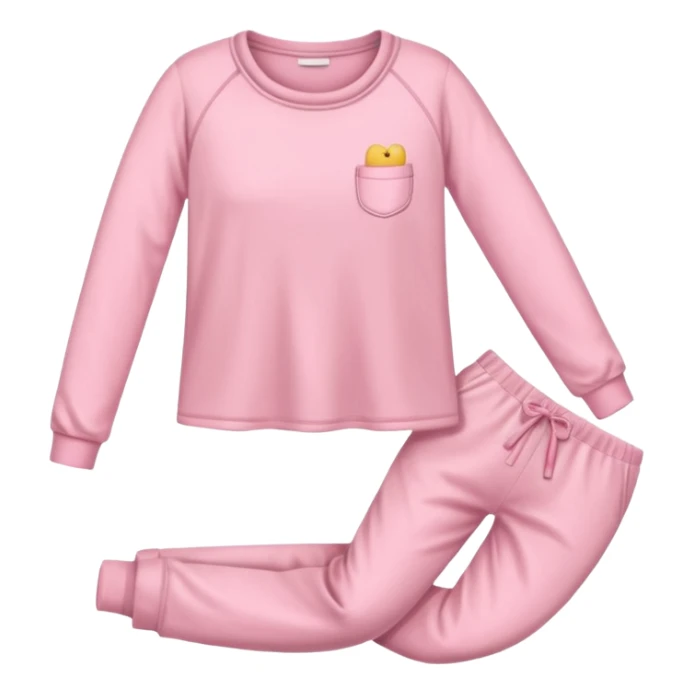  pink ozy two-piece pajama set with a soft fabric texture, long-sleeve top and pants, cute and comfy design, folded or on a hanger, pastel tones, realistic style, isolated on transp sticker