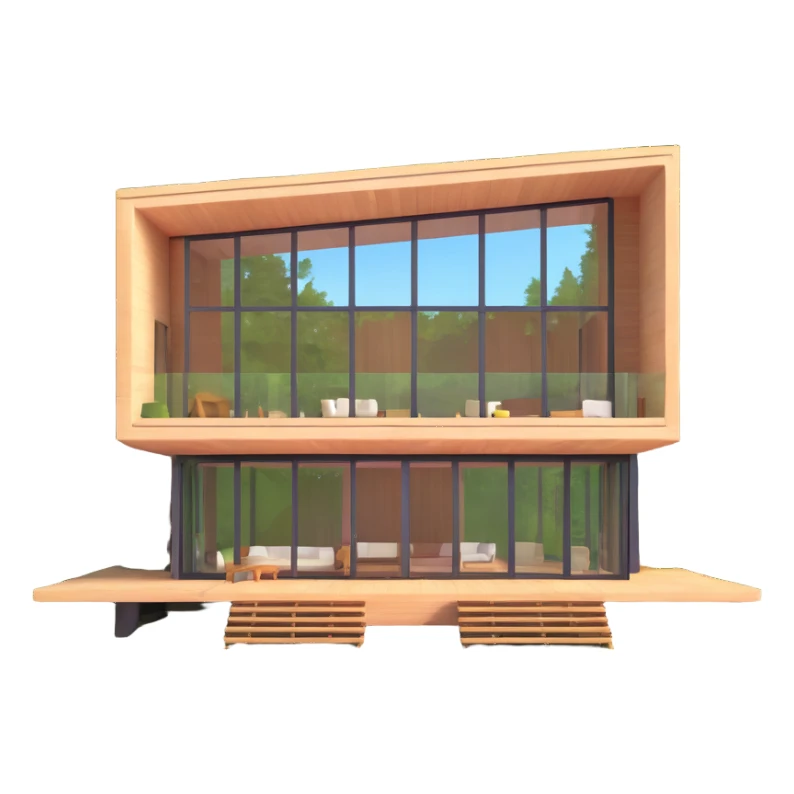 realistic luxury forest home with glass walls surrounded by tall trees sticker
