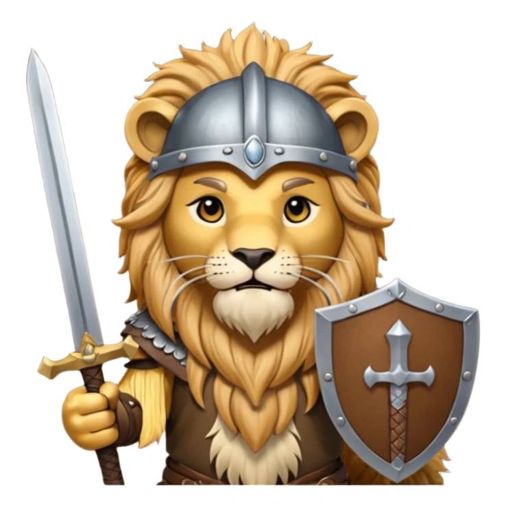 lion with viking helmet and sword behind sticker