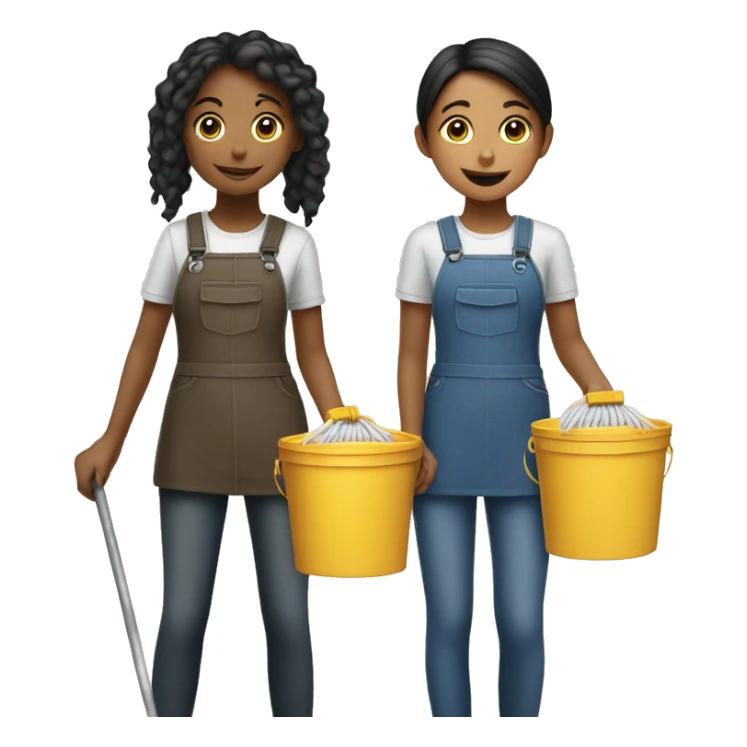 Two girls standing back to back holding mops ad buckets sticker