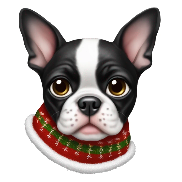 Boston terrier puppy wearing Christmas ugly sweater  sticker