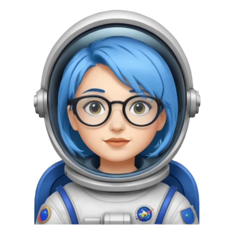 Female astronaut with blue hair, wear glasses sticker