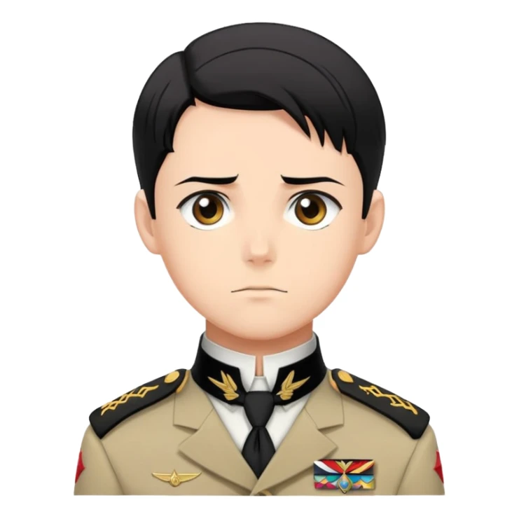 Levi Ackerman from Attack on Titan, with black undercut hair, serious expression, Scout Regiment uniform with cravat sticker
