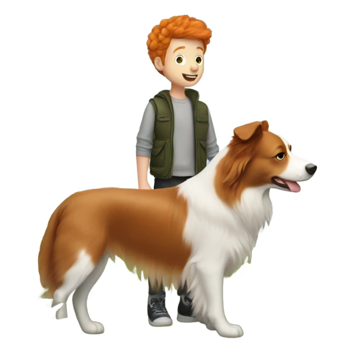 Ginger boy with ginger border collie dog in nature sticker