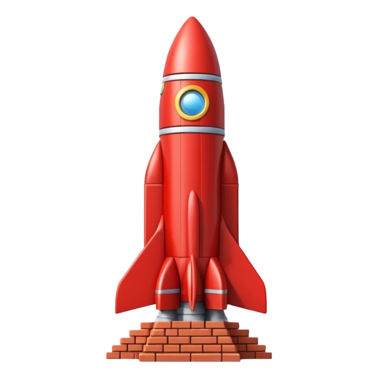 Statue of vertically ascending rocket ship, made of layered red bricks  sticker