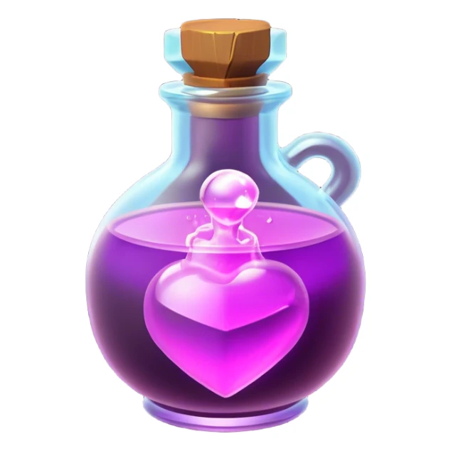 Clash of Clans aesthetic: Cinematic Playful Pixel 3D Magic Potion Portrait Emoji, rendered in a 3D vector-style similar to standard emojis with minimal shading and bold, simplified shapes. A compact, distinct form with signature details, softly glowing with a pixelated adventure charm. Simplified yet unmistakably iconic, highly detailed and consistent, glowing with a soft radiance and high shine. Stylized with a touch of classic pixel-art charm and a soft glowing outline, capturing the essence of a beloved gaming relic with a friendly, playful manner! sticker