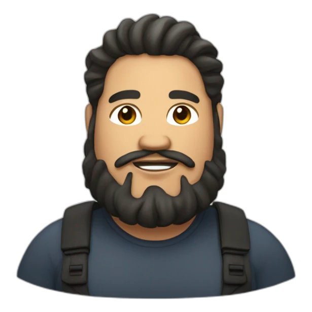 fat man with wavy long black hair and a beard sticker
