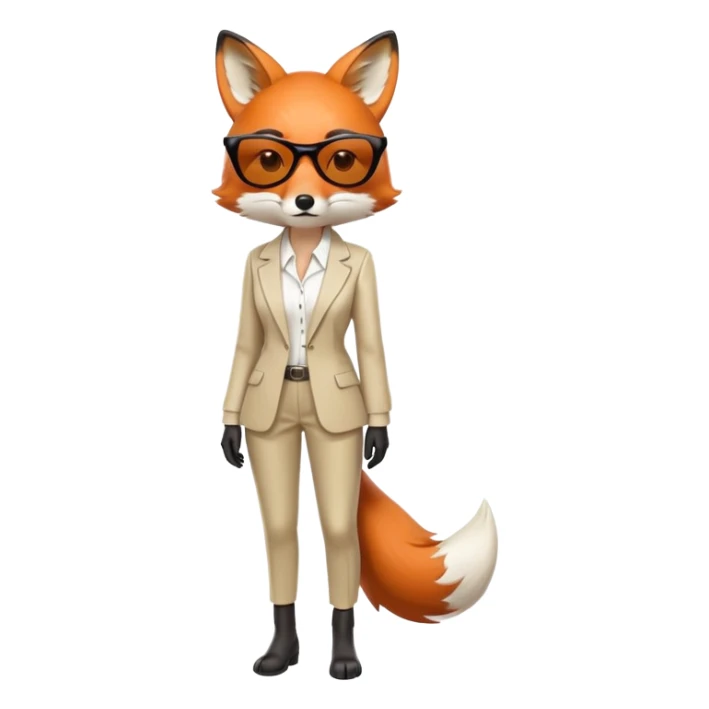 serious anthropomorphised female fox in stylish outfit with sunglasses, looking sad and to the side, full-body view sticker