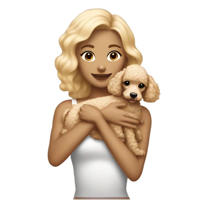 blonde woman straight hair hugging cream colored poodle puppy sticker