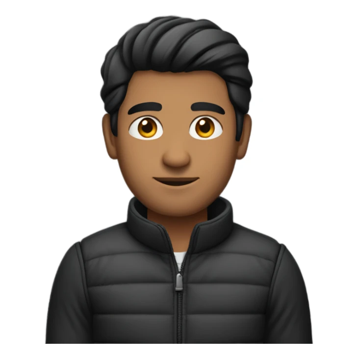 Indian man wearing a black puffer with sleeves rolled up to his mid forearm with black hair and slightly receded hairline sticker