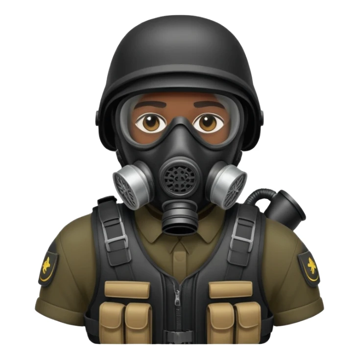 black soldier in black bulletproof vest and gas mask sticker