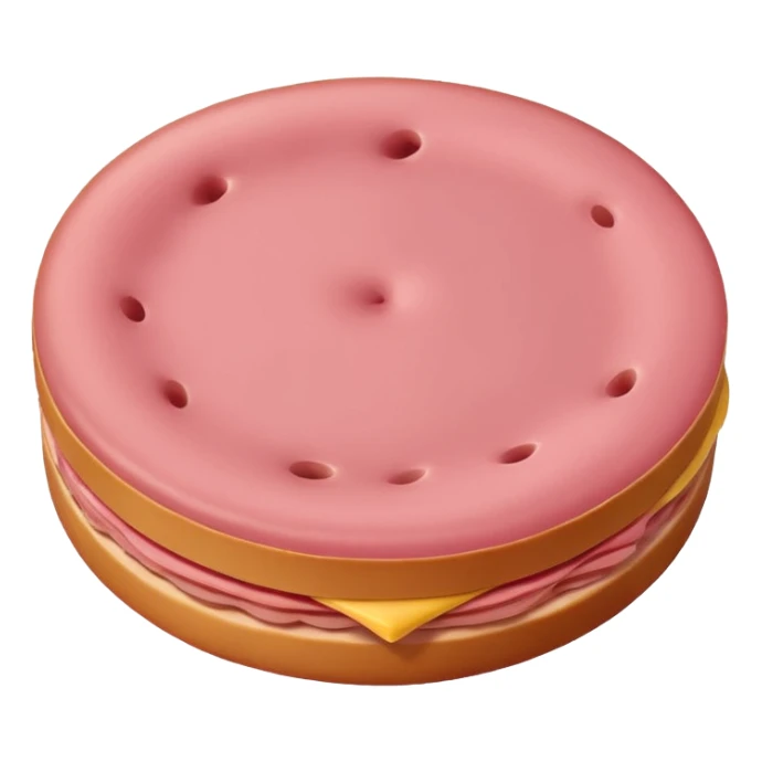 plain round pink bologna slice, isolated, no background, emoji style sticker