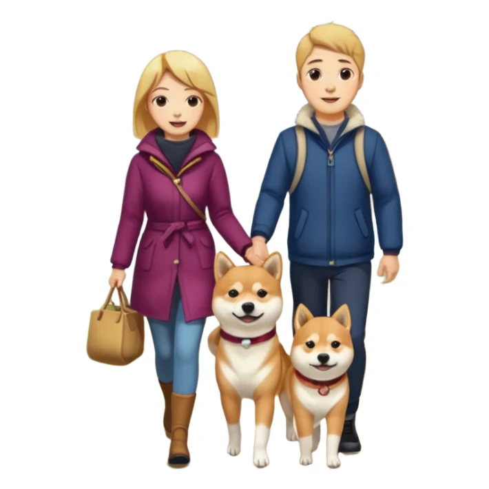 man and woman walking a Shiba Inu dog sticker