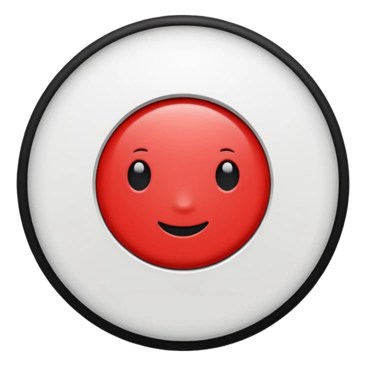 Red circle with a white circle inside and inside the white circle is a black circle sticker