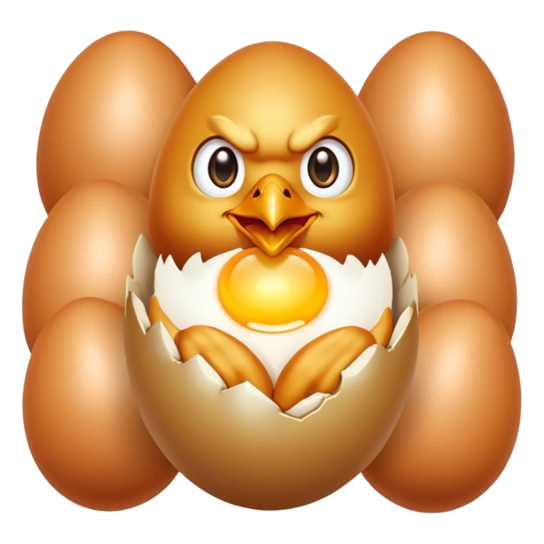 Chicken with fiery eyes + golden egg in claws
— The chicken looks like it just escaped from a casino in hell. There's excitement in her eyes, an egg in her claws, and "x5?" or "??x" on it. It's a mix of aggression and the promise of wealth. Pure dopamine. sticker