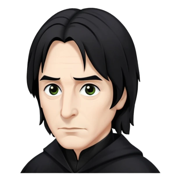 Severus Snape with black hair, hooked nose, dark eyes, wearing black robes sticker