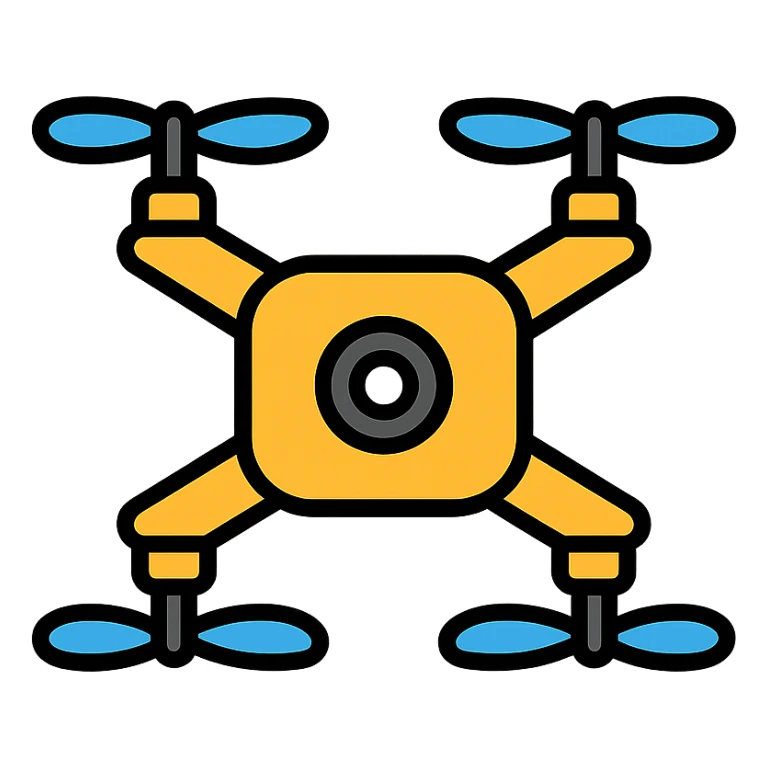 drone with propellers visible, color icon style, simple and bold, flat design sticker