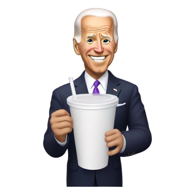 joe biden holding a purple drink in a white foam cup sticker