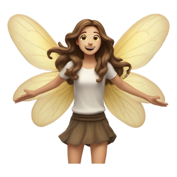 Fairy, long brown hair, excited, jumping, wings  sticker