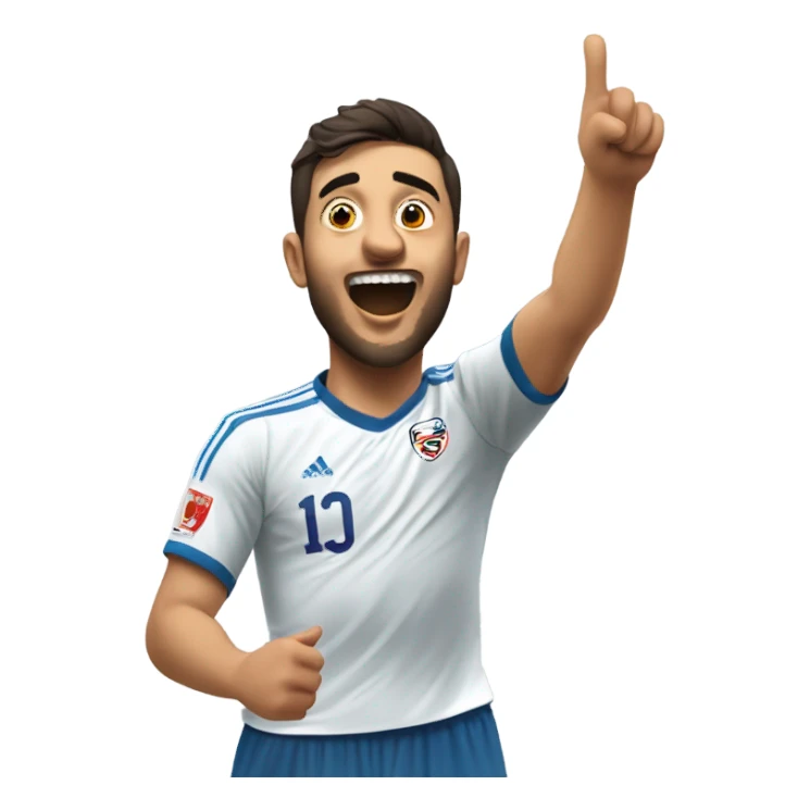 Mapping out Arda Güler's goal celebration, he’s got his right hand on his chest and his left hand pointing skyward, as described earlier sticker