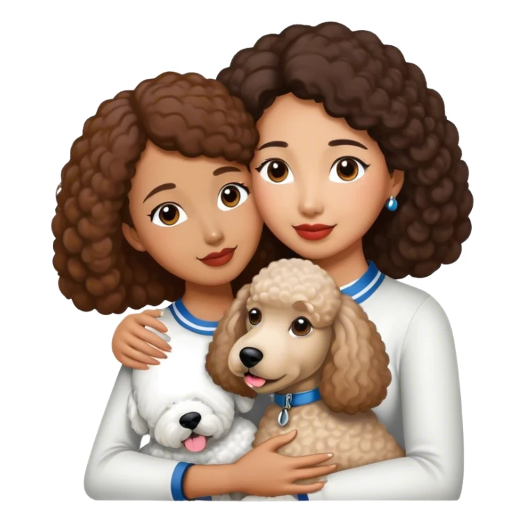White standard poodle and Asian brown-skinned woman embrace sticker