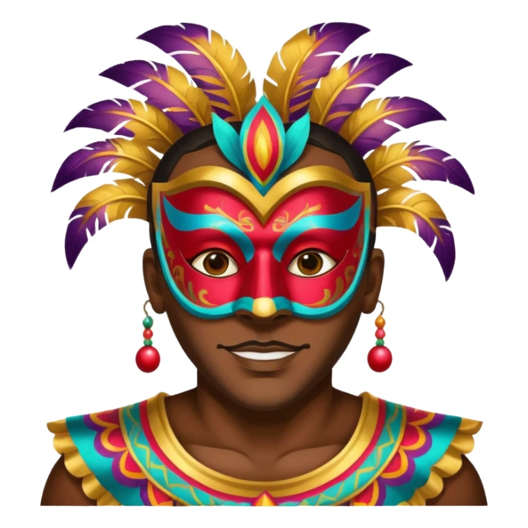 A black man with a painted carnival mask, vibrant colors and confident expression. sticker