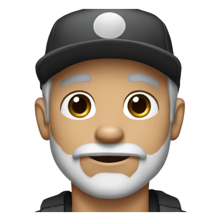 Handsome man, with blue eyes, wearing ball cap, with grey hair and goatee beard, holding all black long haired chihuahua sticker