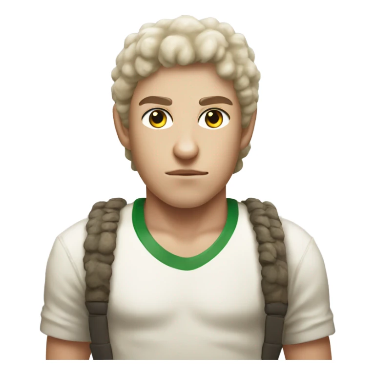 A sheep with a boys head Rambo style with the title ramJO sticker