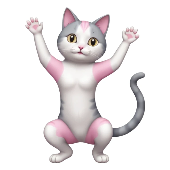 grey and white cat doing a big long stretch reaching up into the air with arms and legs together sticker