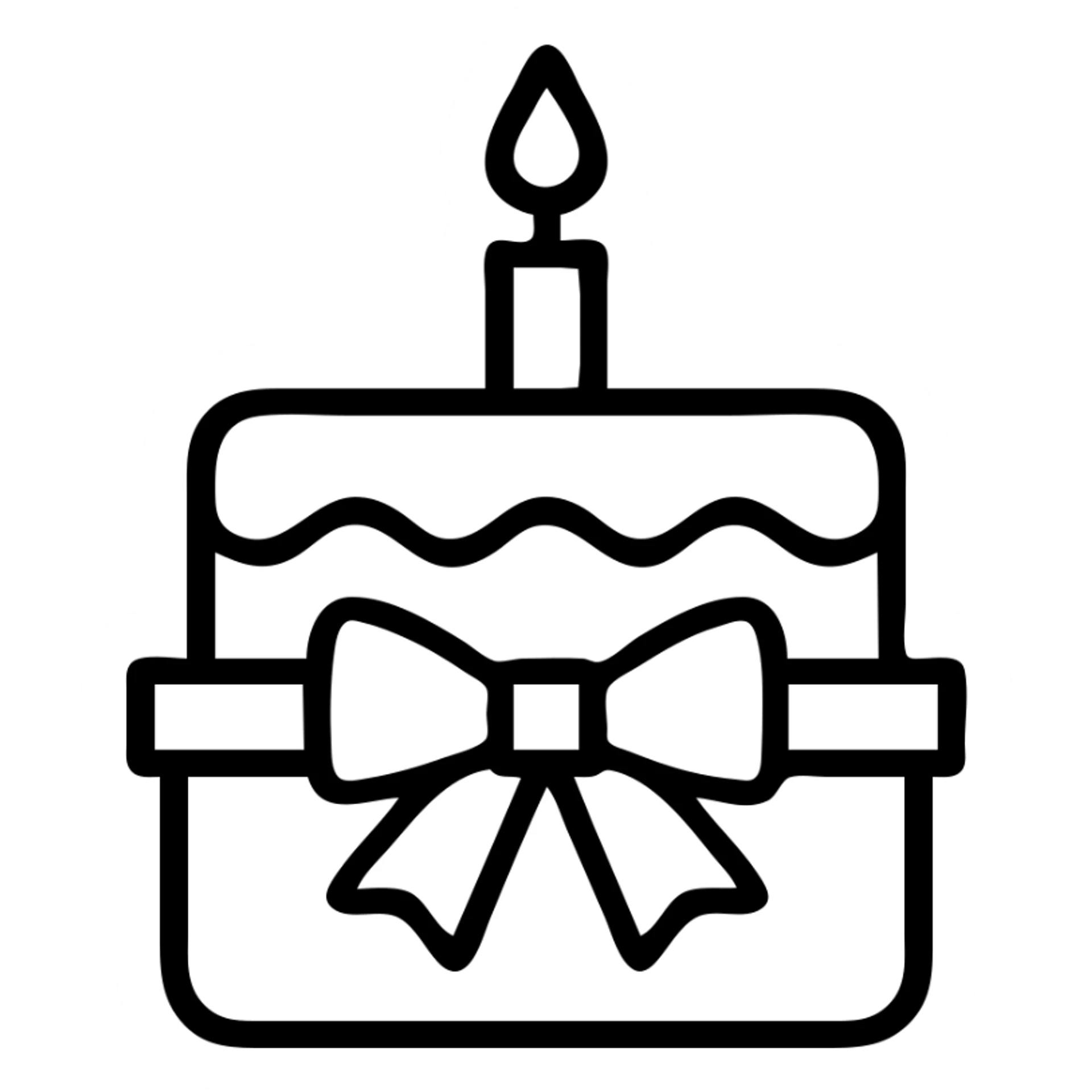 white birthday cake with light blue ribbons, minimalistic, clean lines sticker