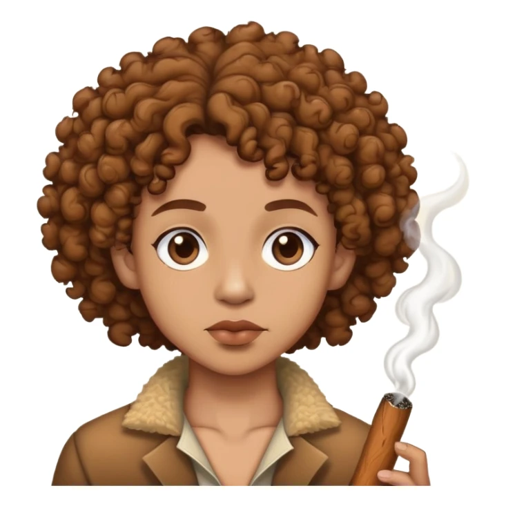 Lightskin with brown curly hair smoking a wood sticker