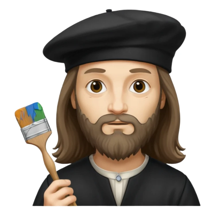 Leonardo da Vinci wear black beret hat, hold a brush sticker