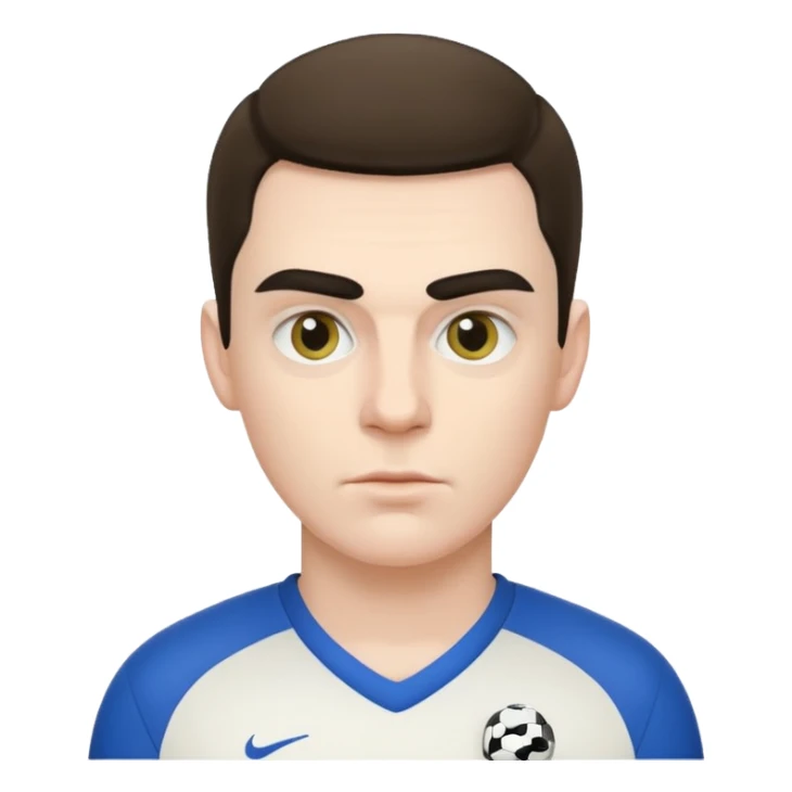 an evil man with an unibrow with a football shirt  sticker