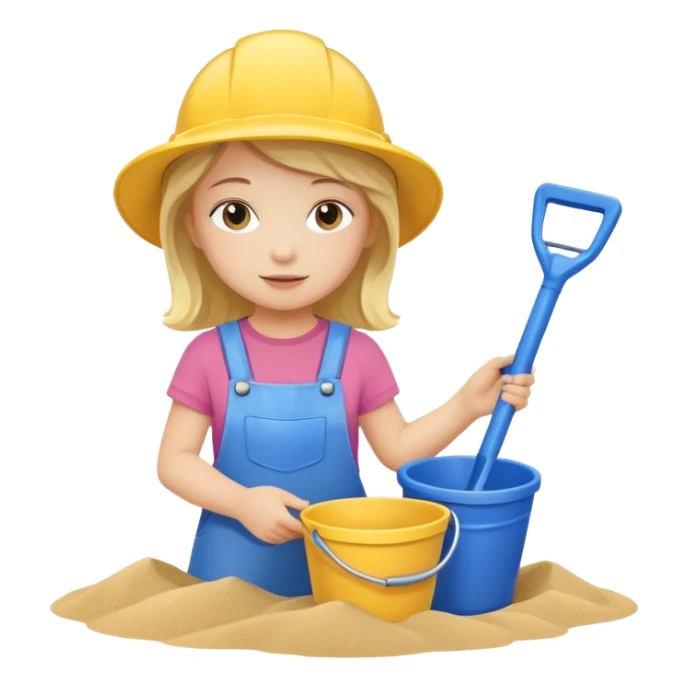 kid girl with toy sand bucket and shovel sticker