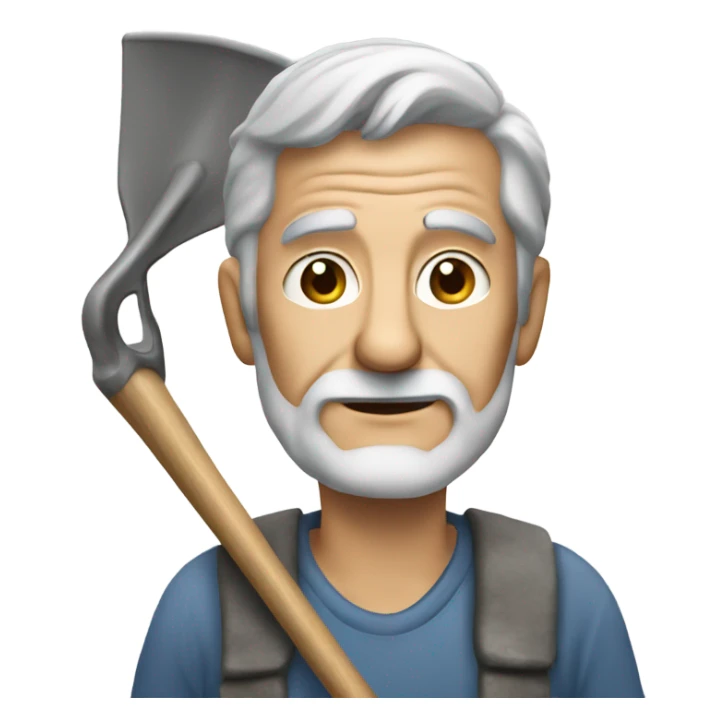 Old man with grey hair no beard holding a shovel with spackle on it  sticker
