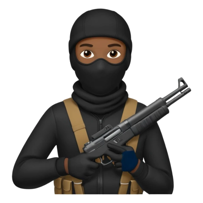 evil  Black thug with a ski mask  and a gun dressed in black sticker
