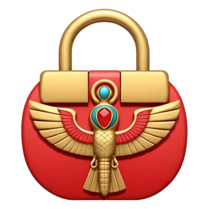 ancient Egyptian lock object icon, golden metal lock, ankh symbol, scarab engraving, red gemstone detail, 3D cartoon, mobile game icon style, centered, clean background, soft shadow, no text, no watermark
 sticker