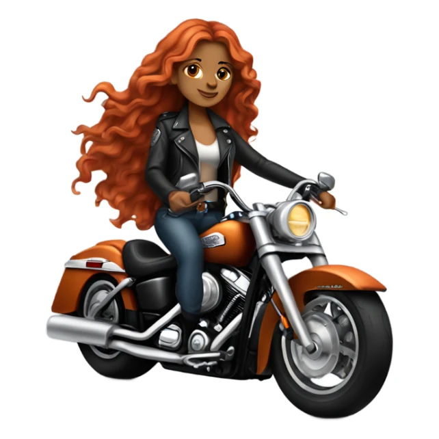 Very tan long red wavy hair riding her Harley Davidson motorcycle in her leather sticker