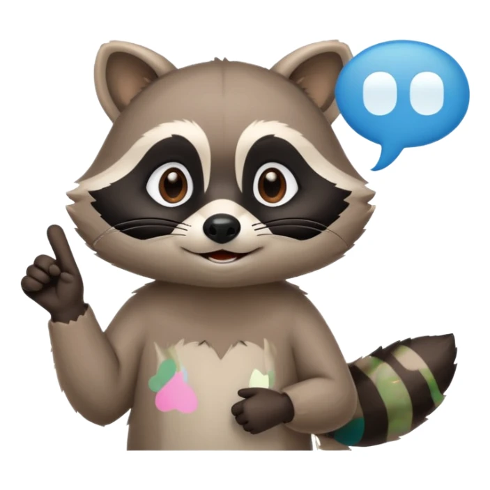 calm raccoon mascot pointing to text bubble, soft gesture, minimalistic, rounded shapes, educational assistant vibe, supportive expression sticker