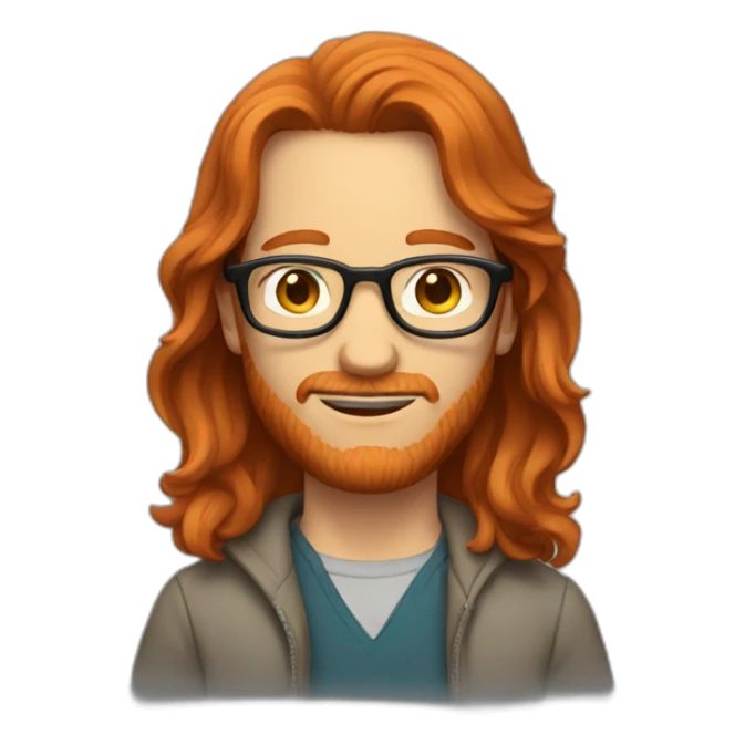 redhead man with long hair and glasses sticker