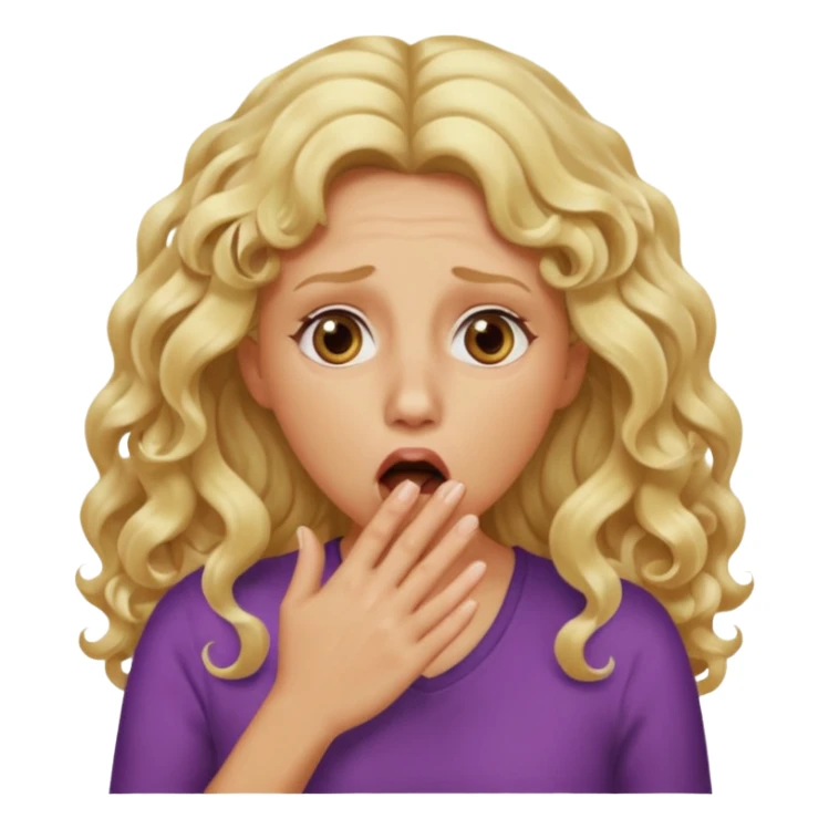 mother with blond long curly hair shocked with hands on her mouth sticker