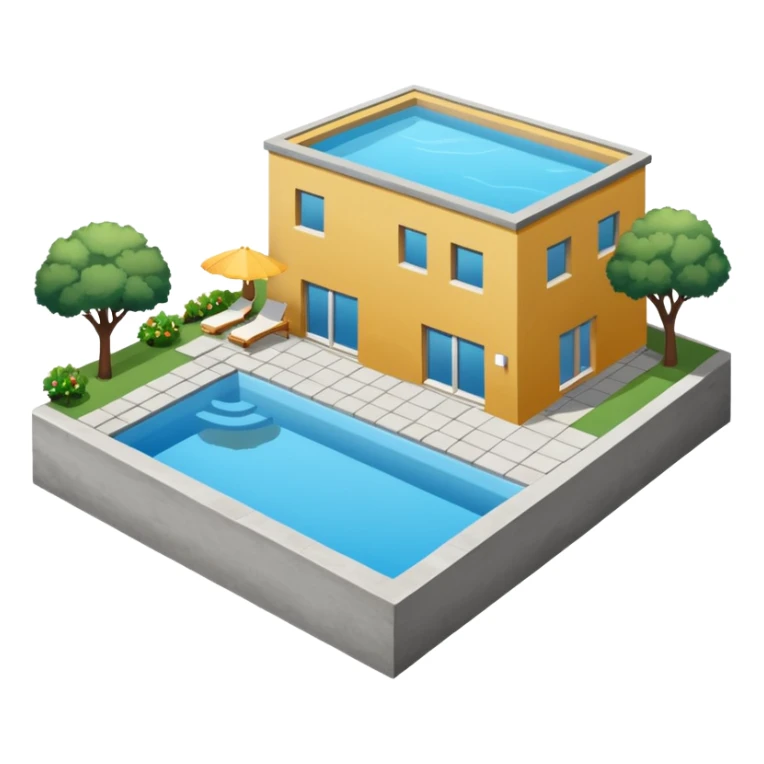 créer une maison simple en iso  teinte de gris avec une pisicne à coté sticker