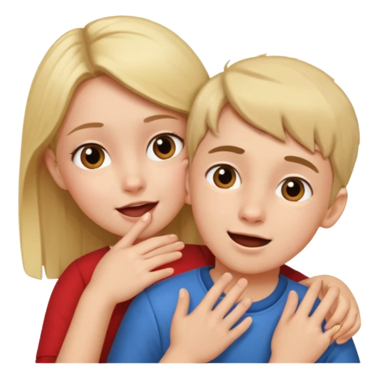 A girl holding an boys ear sticker