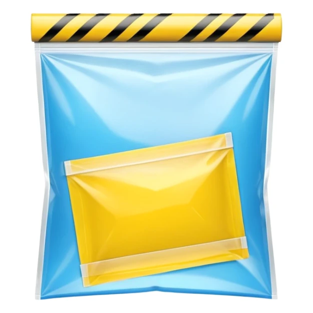 3D render of Yellow Tape inside a clear plastic evidence bag, sterile lighting, forensic crime scene aesthetic, plastic reflection. sticker