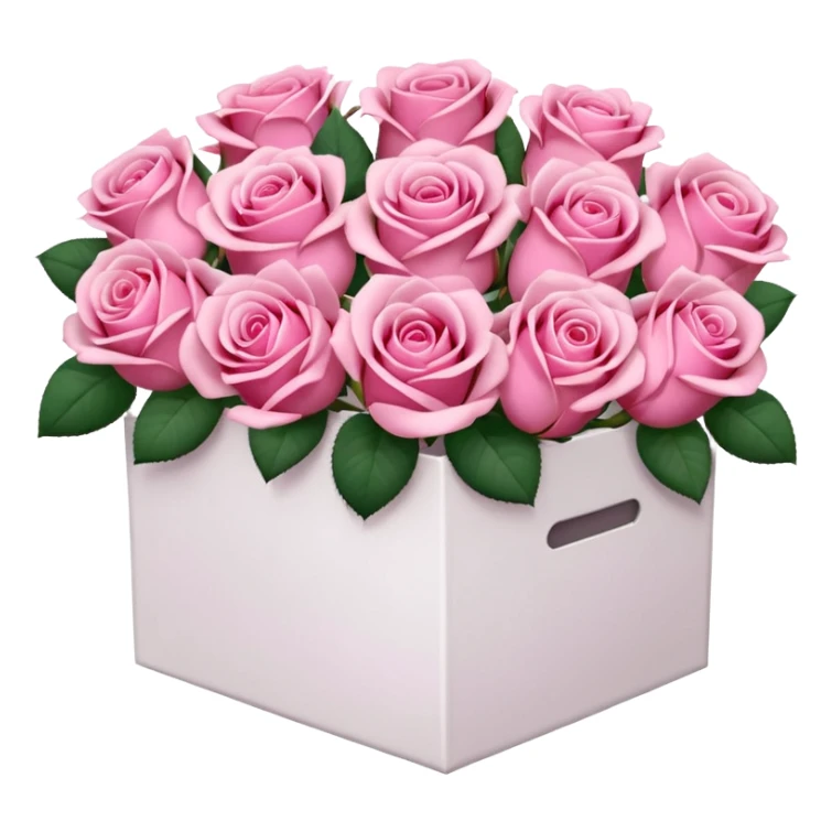 bouquet of pink 30 roses in a white box，no leaves sticker