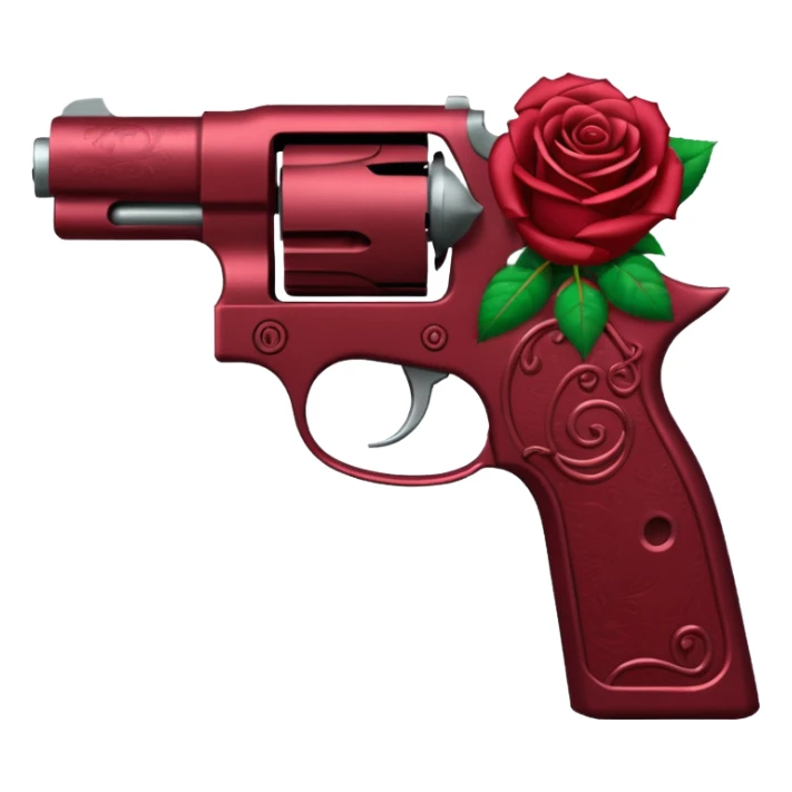 a pistol deep wine red (#7A0F1E) with roses wrapped around it sticker