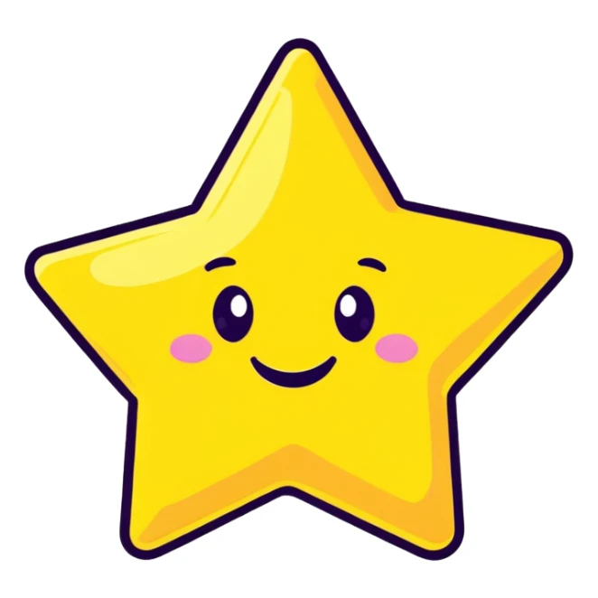 3D golden star with extra glitter and sparkle, smiling face, cartoon icon style, Pixar-inspired lighting, pastel yellow background sticker