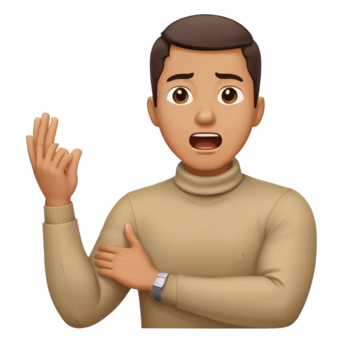 Guy with arms crossed hands around neck and yelling sticker