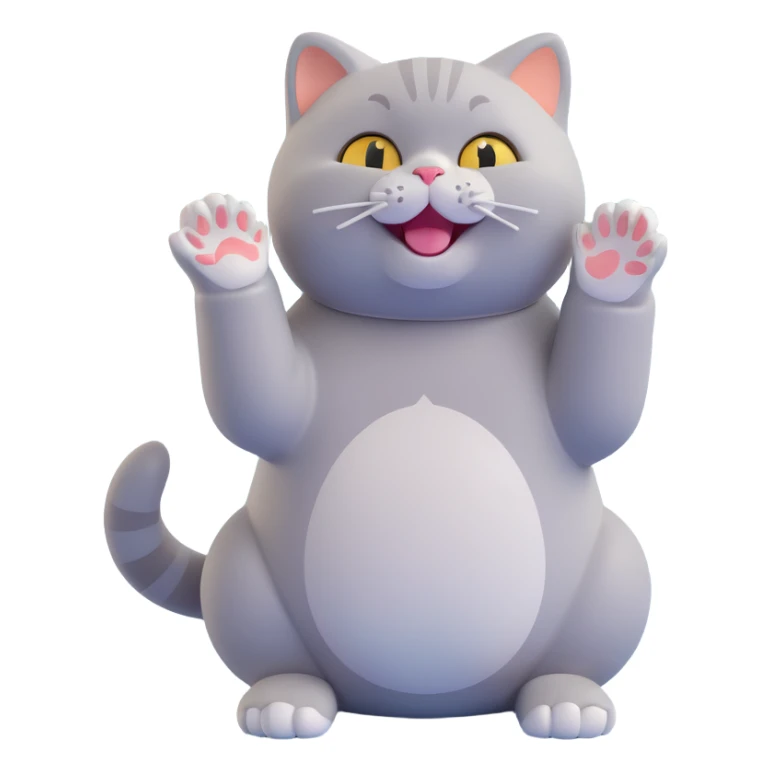 British Shorthair cat clapping its paws, happy face, emoji style sticker