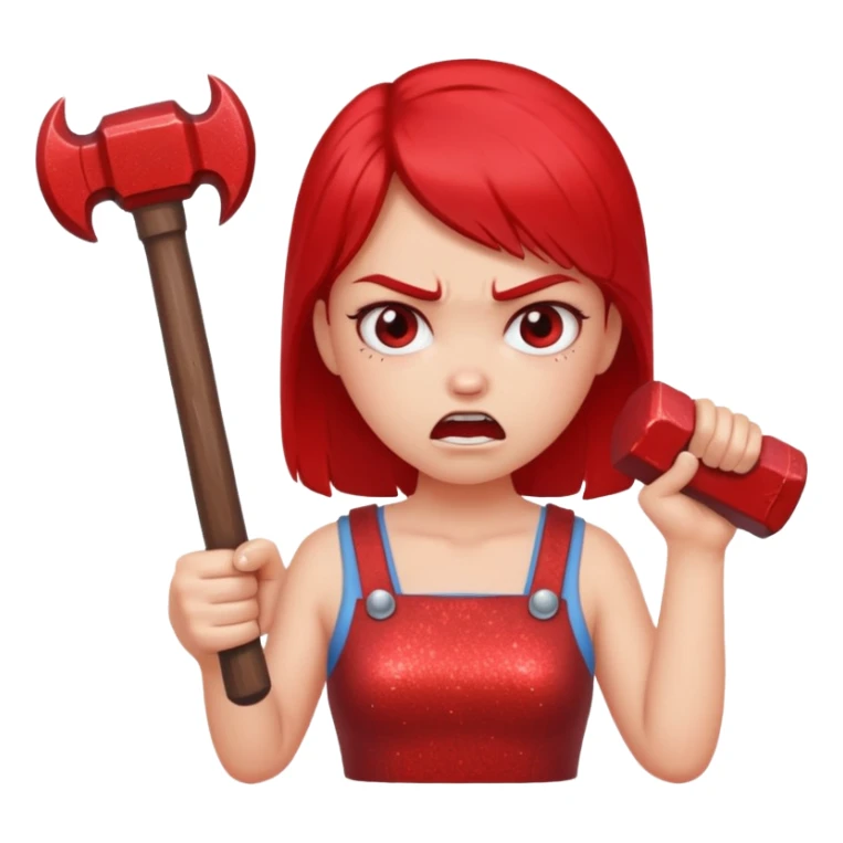 red glitter angry girl with a giant hammer sticker